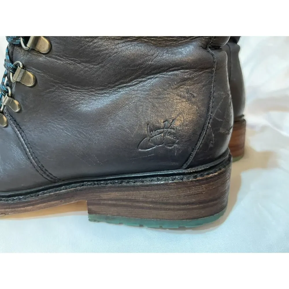 John Fluevog Montaigne Blue Leather Hiking Boots Mens 8 Womens 10 Lace Up